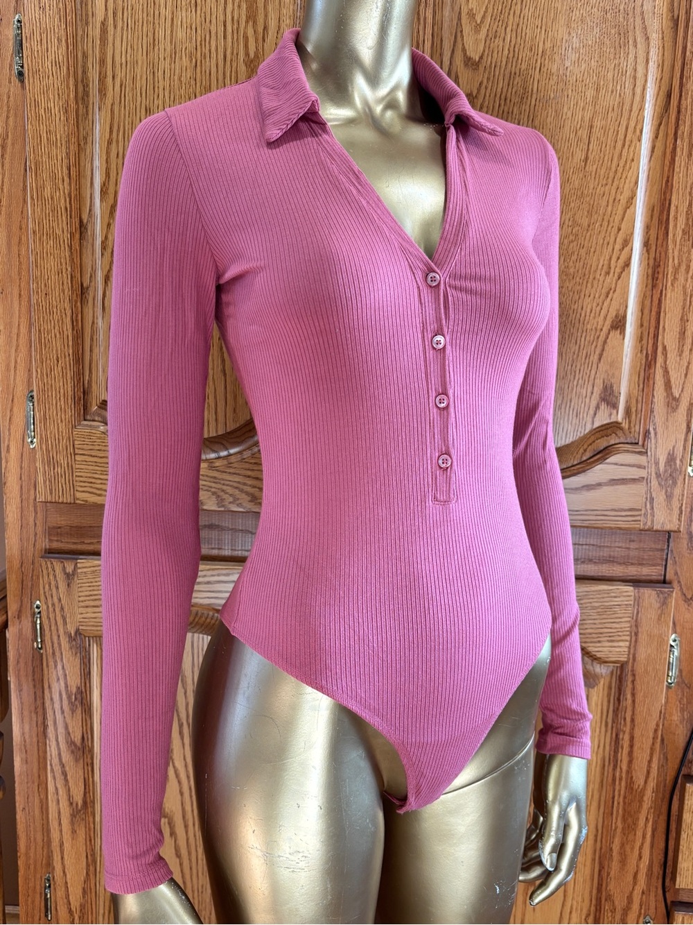 Wilfred Ribbed Henley Bodysuit - Rose - Picture 2 of 8